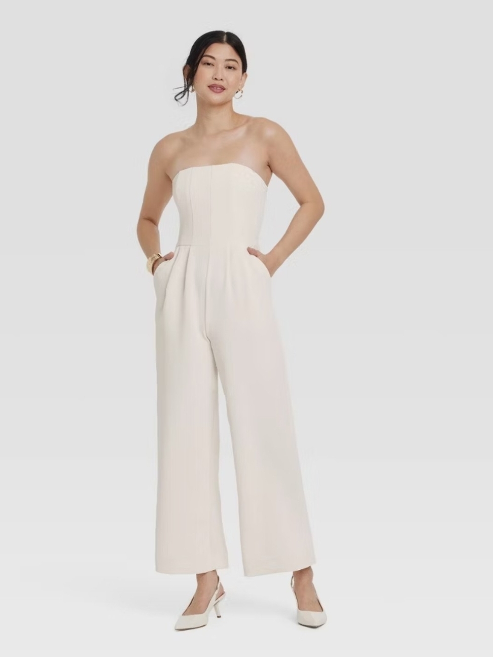a new day Strapless Cream Wide-Leg Jumpsuit. Size L